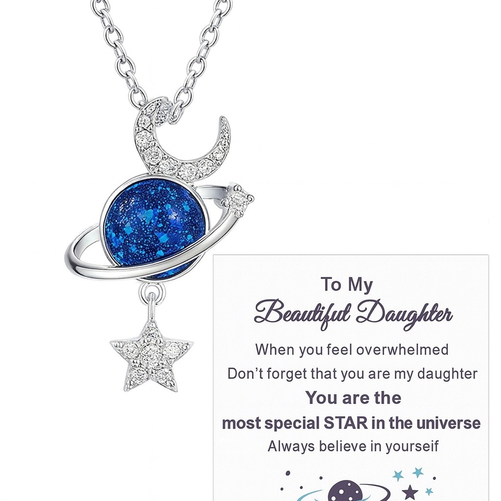 Silver and Blue Planet Pendant Necklace
